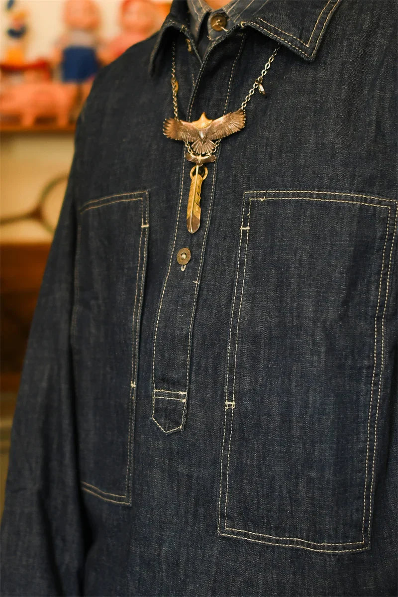 Blau Denim Pulloverjacke Herren | 100% Baumwolle, Vintage-Stil