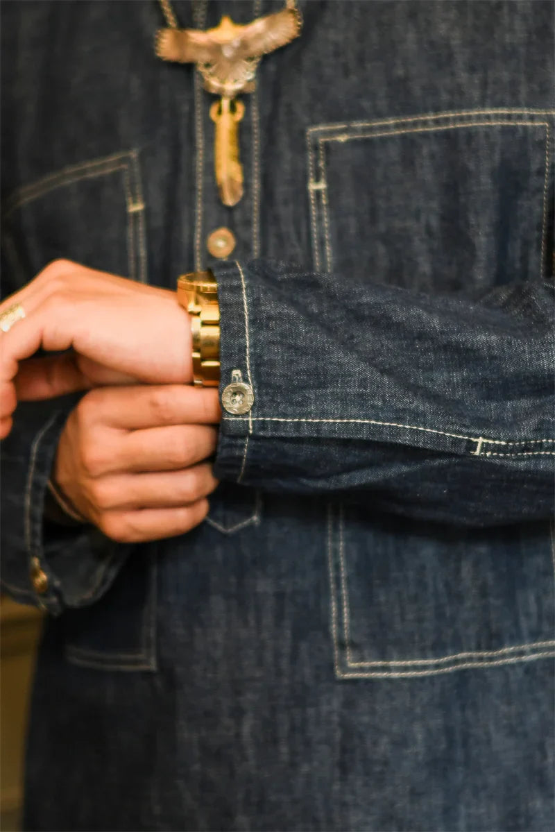 Blau Denim Pulloverjacke Herren | 100% Baumwolle, Vintage-Stil