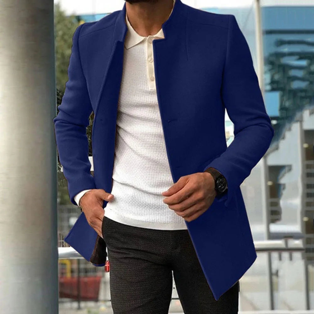 Fode Herren Mantel Lang | Wolle-Mischung, Slim Fit, Schwarz