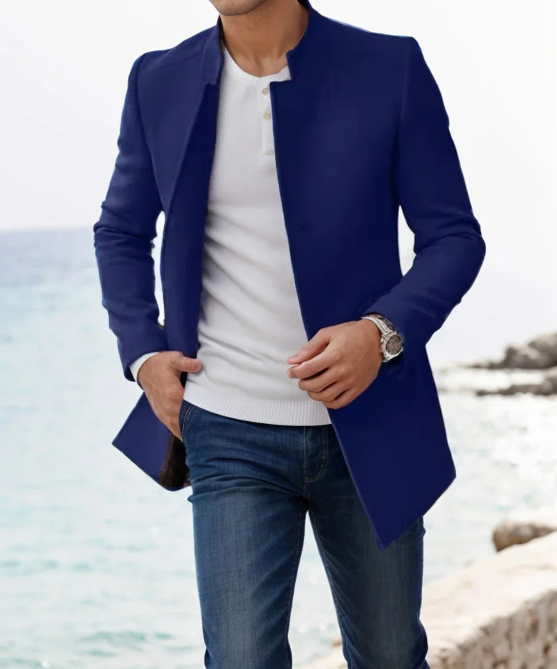 Fode Herren Mantel Lang | Wolle-Mischung, Slim Fit, Schwarz