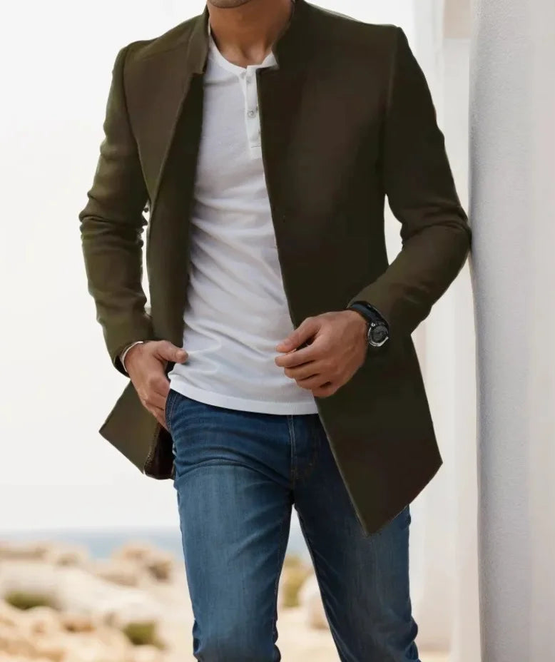Fode Herren Mantel Lang | Wolle-Mischung, Slim Fit, Schwarz