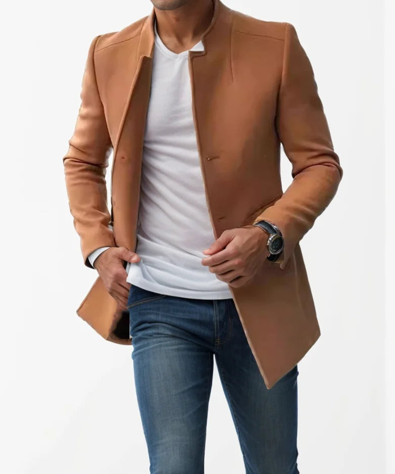Fode Herren Mantel Lang | Wolle-Mischung, Slim Fit, Schwarz