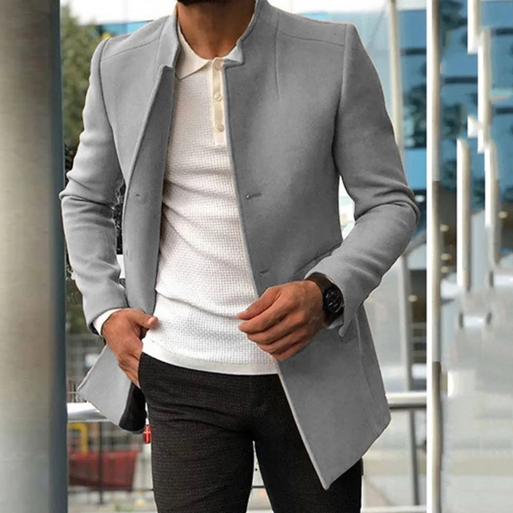 Fode Herren Mantel Lang | Wolle-Mischung, Slim Fit, Schwarz