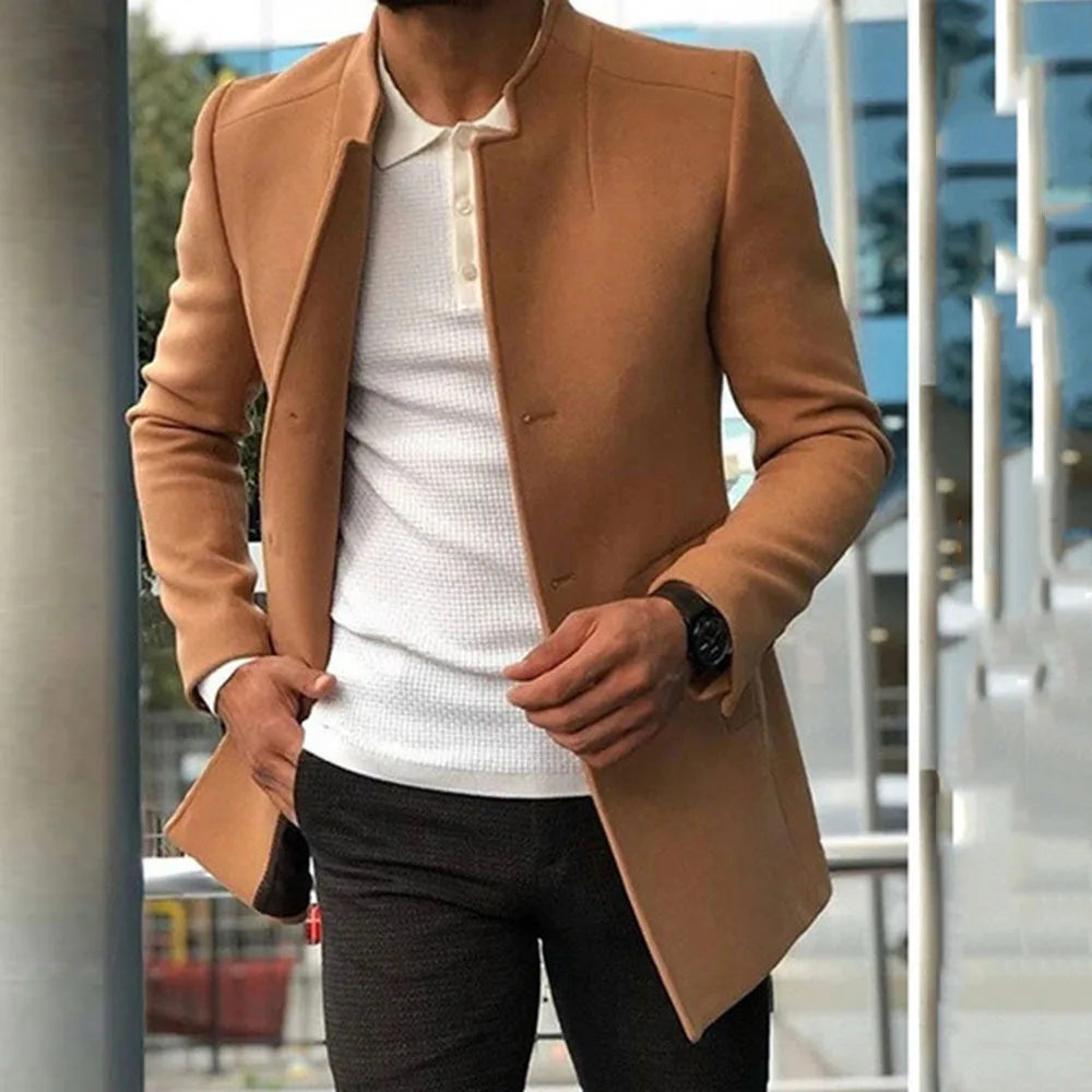 Fode Herren Mantel Lang | Wolle-Mischung, Slim Fit, Schwarz