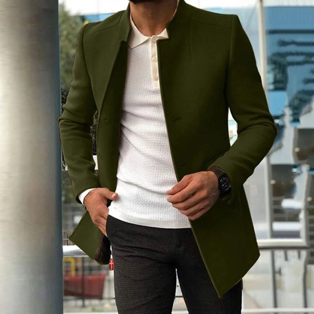 Fode Herren Mantel Lang | Wolle-Mischung, Slim Fit, Schwarz