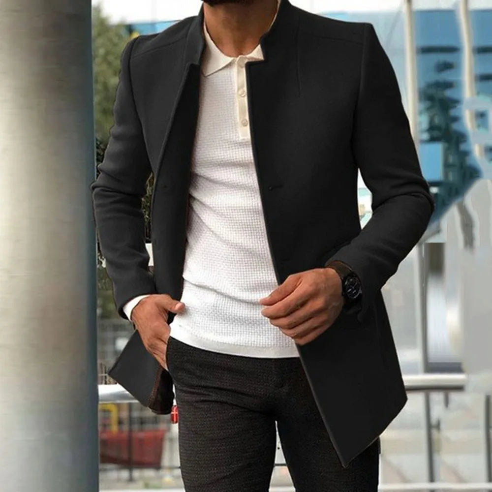 Fode Herren Mantel Lang | Wolle-Mischung, Slim Fit, Schwarz