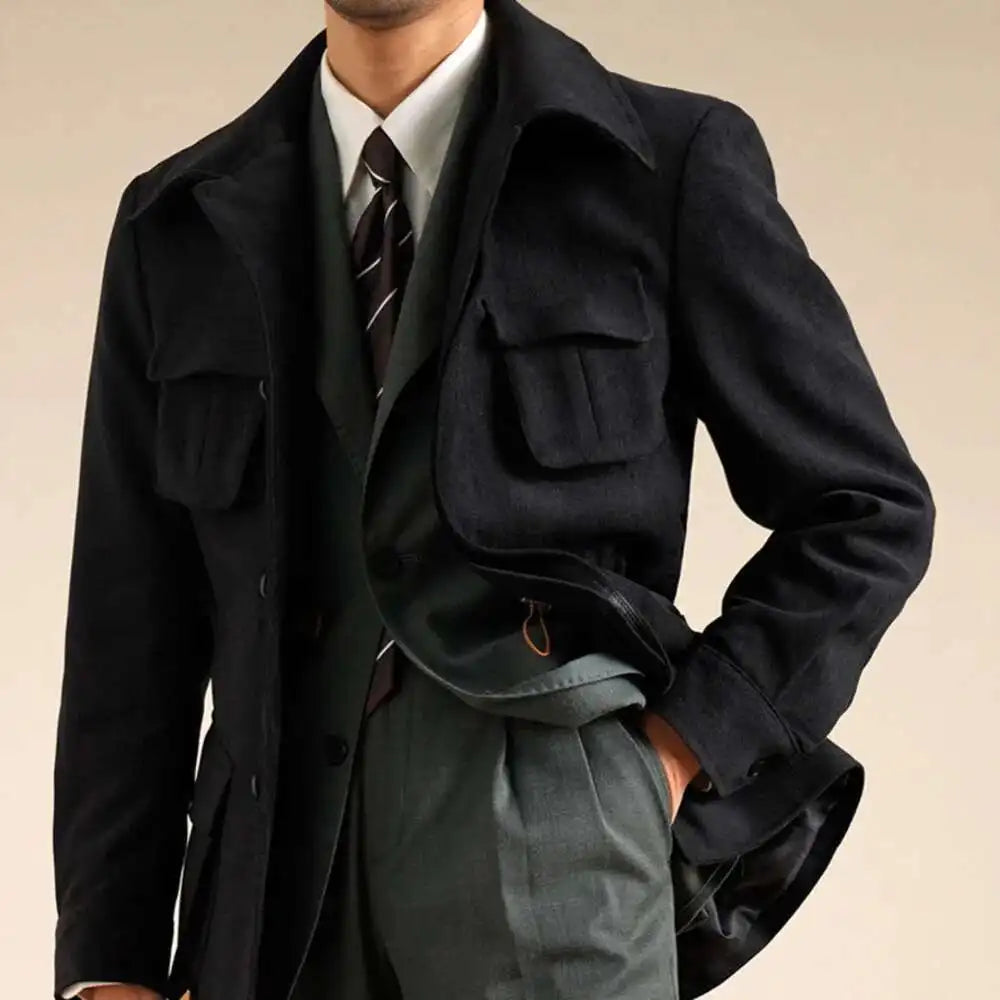Lio Männlicher Trenchcoat Schwarz | 100% Wolle, Elegant und Vielseitig