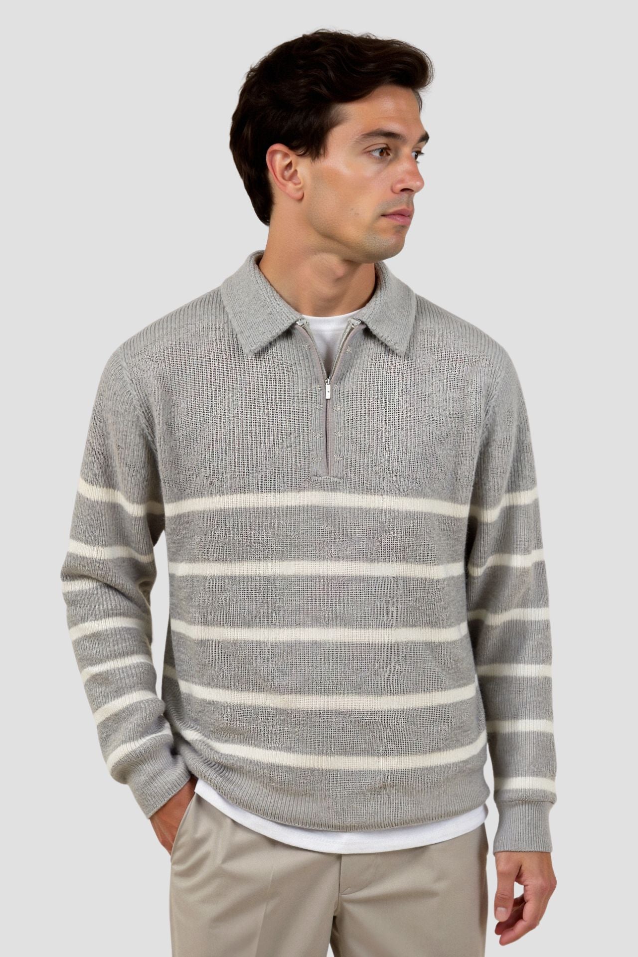 Herren Halbzip Strickpullover aus Wollmischung