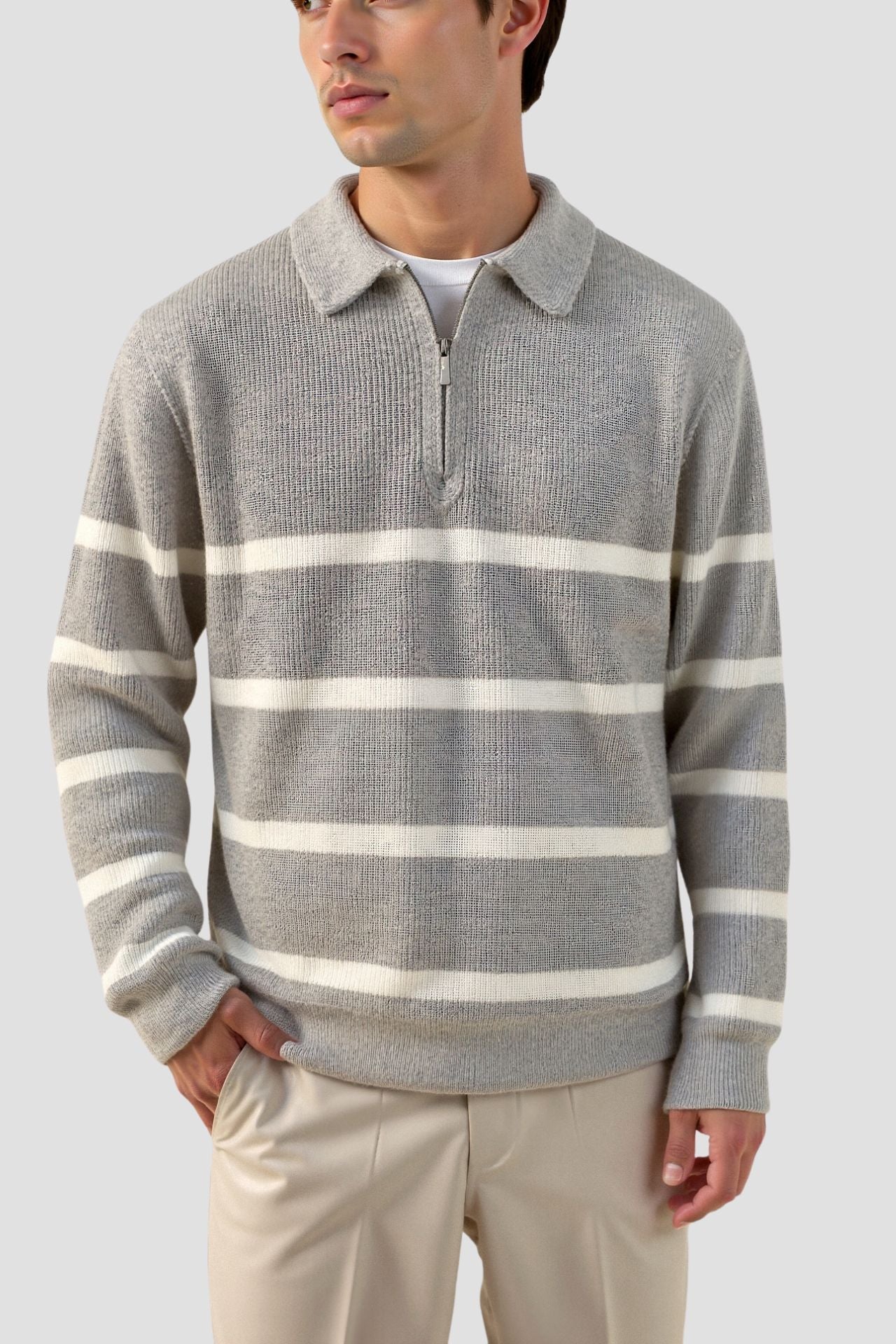 Herren Halbzip Strickpullover aus Wollmischung