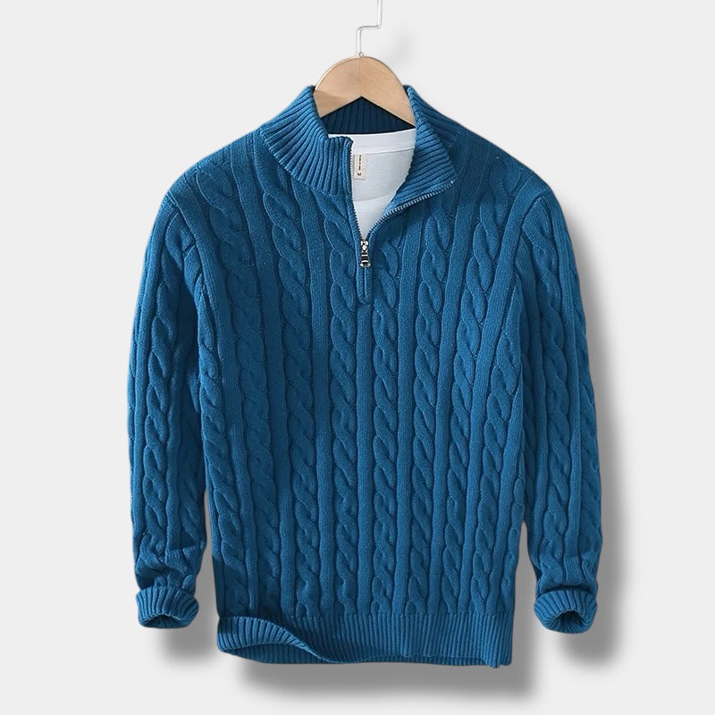 Herren Halbzip Pullover – Jacquard Strick Winterstil