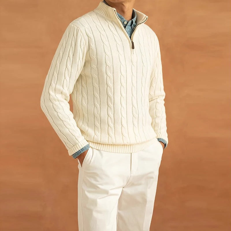 Herren Halbzip Pullover – Jacquard Strick Winterstil