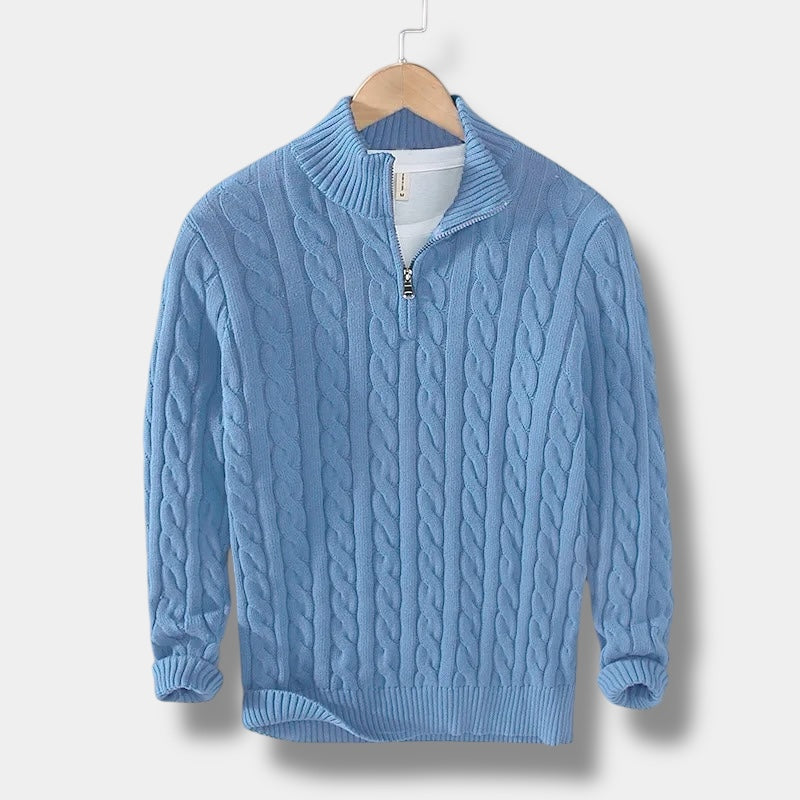Herren Halbzip Pullover – Jacquard Strick Winterstil