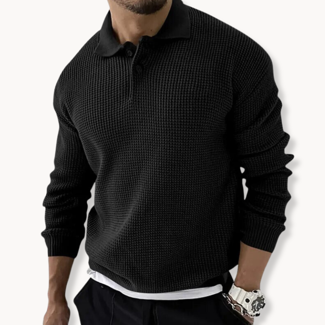 Herren Strick-Waffelpolo-Pullover