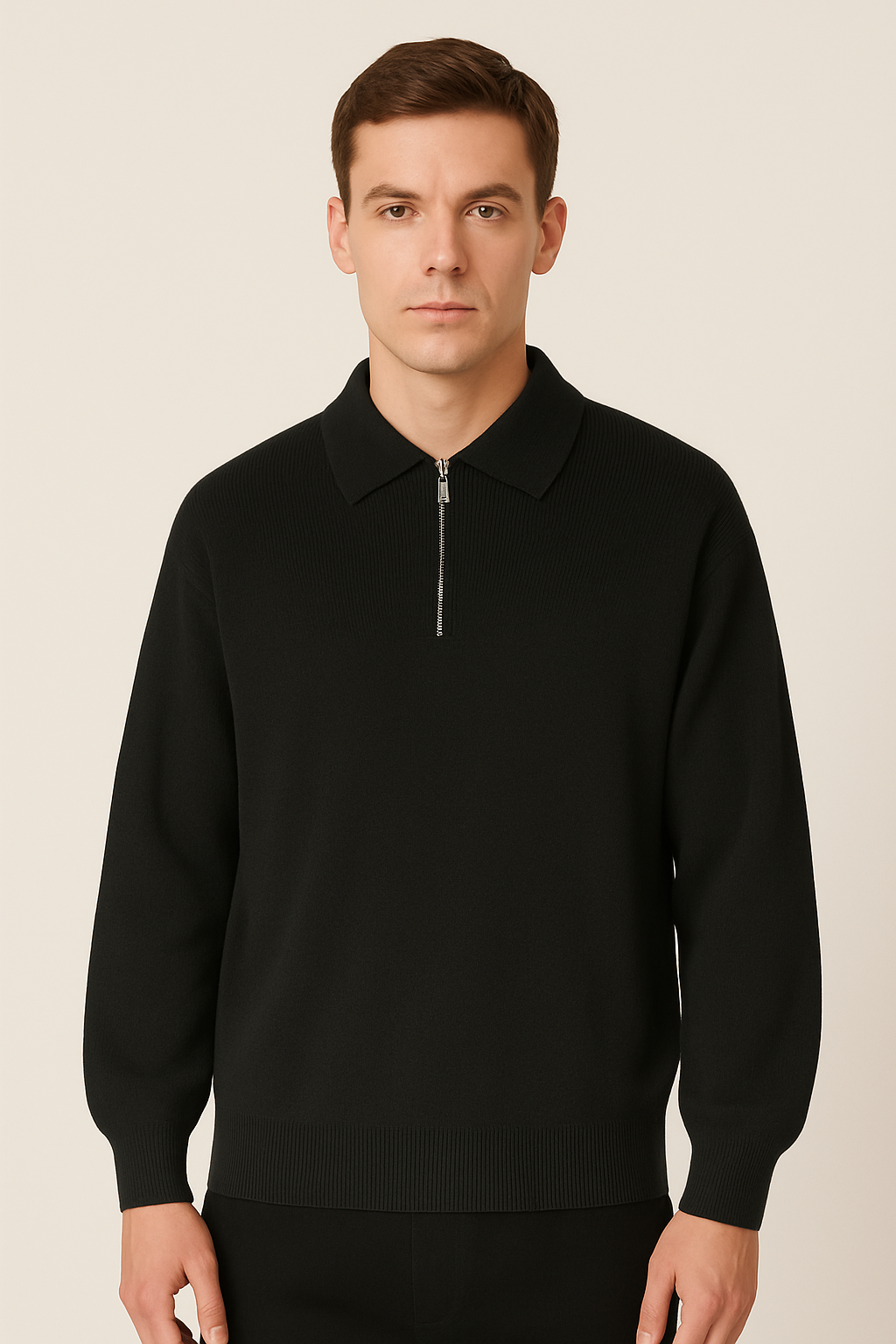 Herren Polo Pullover mit Reißverschluss - Weiches Strickmode-Oberteil