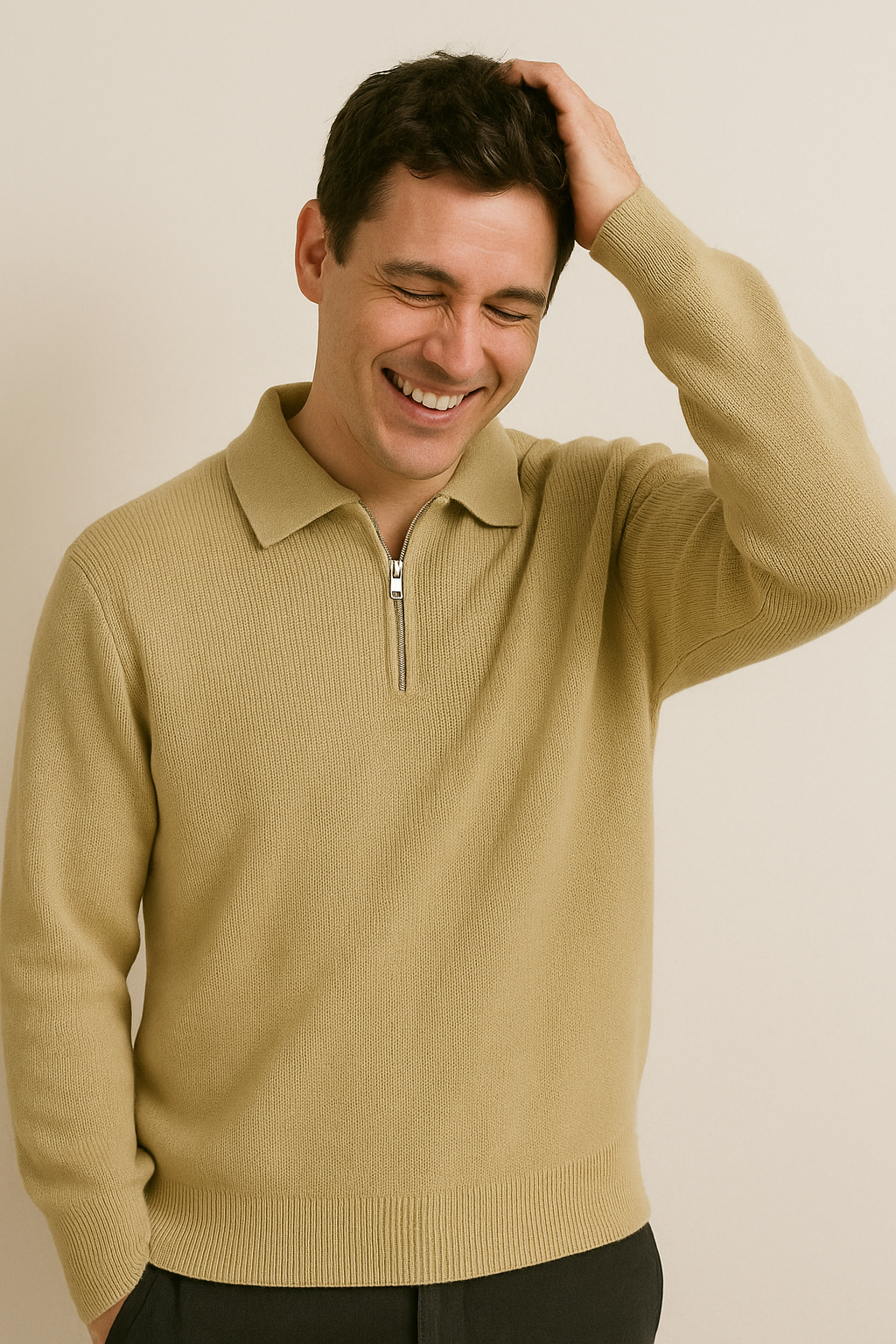 Herren Polo Pullover mit Reißverschluss - Weiches Strickmode-Oberteil