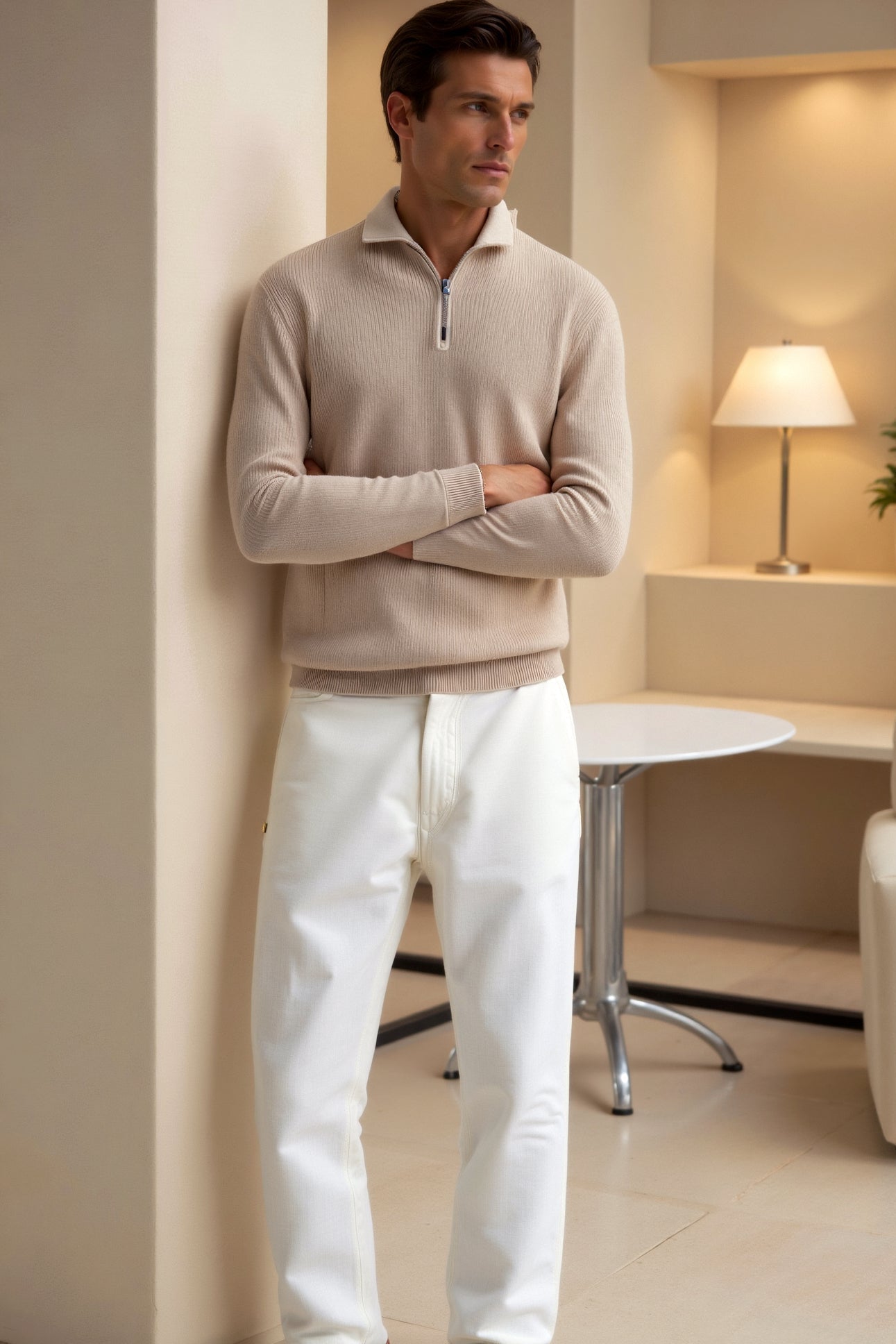 Herren Viertel-Reißverschluss Pullover - Klassisches Strickdesign aus Wolle