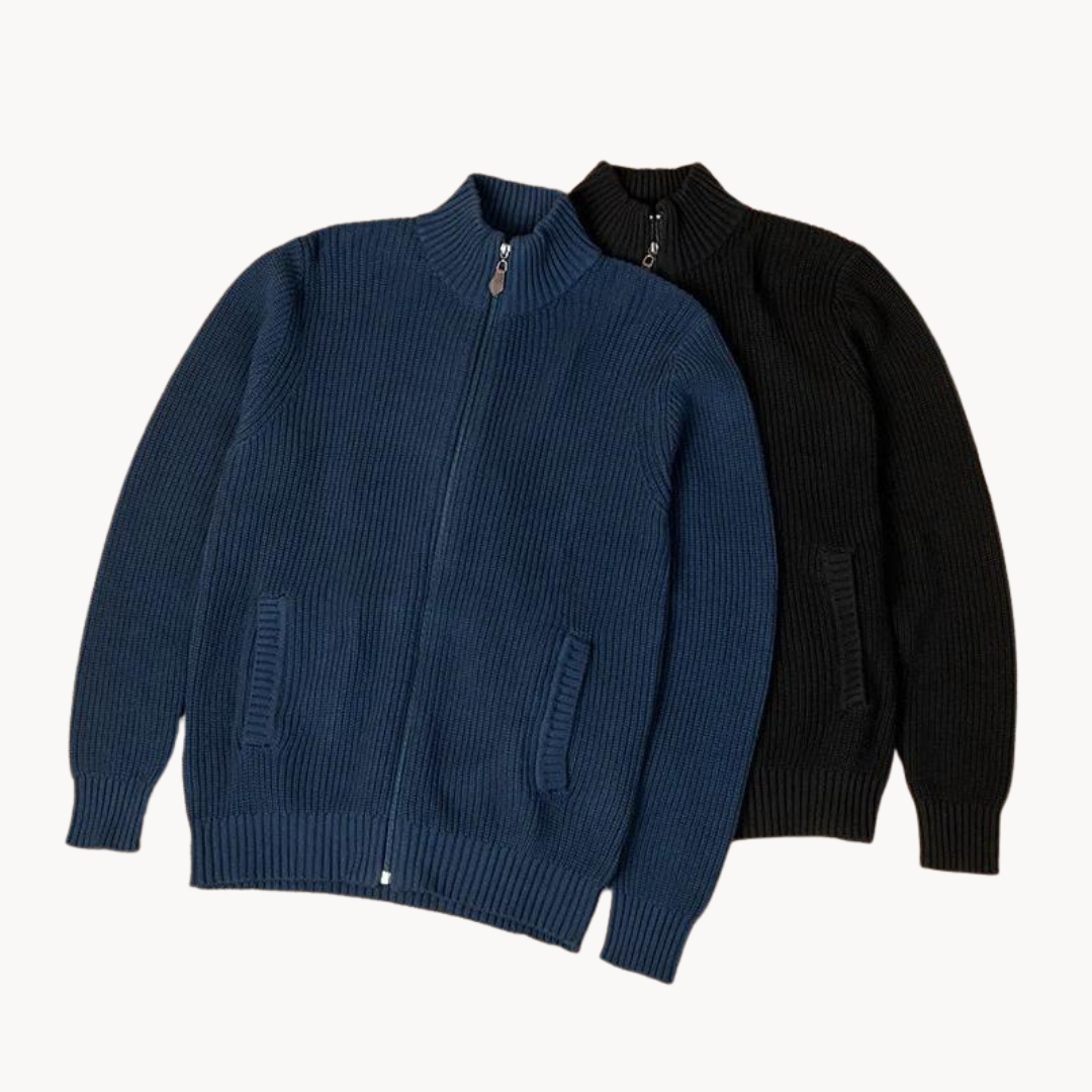 Herren Zip-Kragen Pullover mit horizontaler Rippstruktur