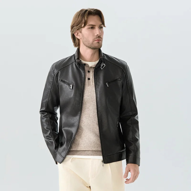 Milo Herren Bikerjacke | PU Leder mit Fleece-Innenausstattung, Lässig