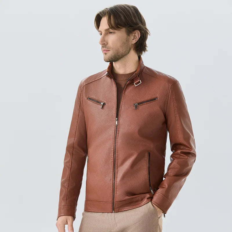 Milo Herren Bikerjacke | PU Leder mit Fleece-Innenausstattung, Lässig
