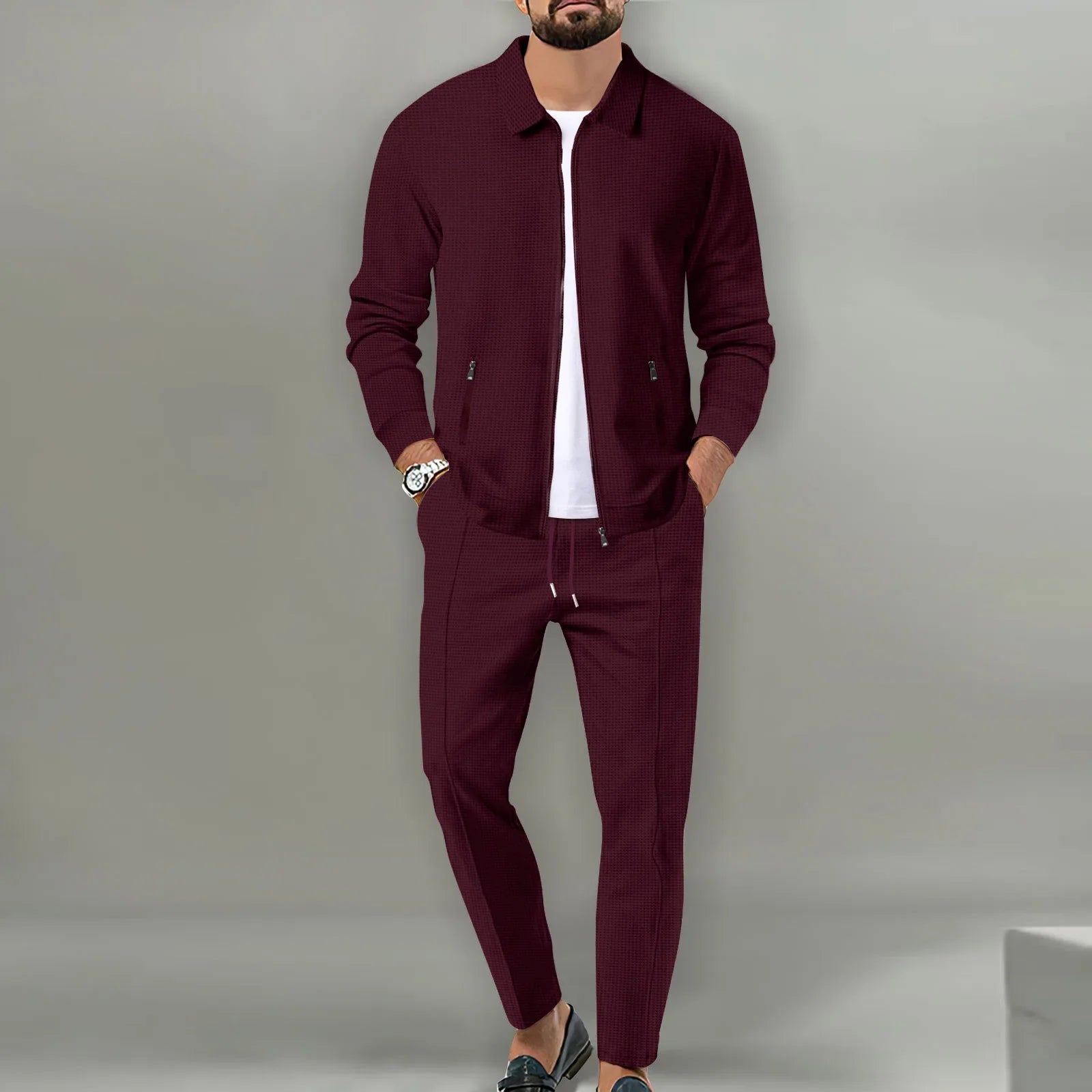 Milo Herren Set | 100% Baumwolle, Lässiger Zip-Up Mantel und Hose für Herbst