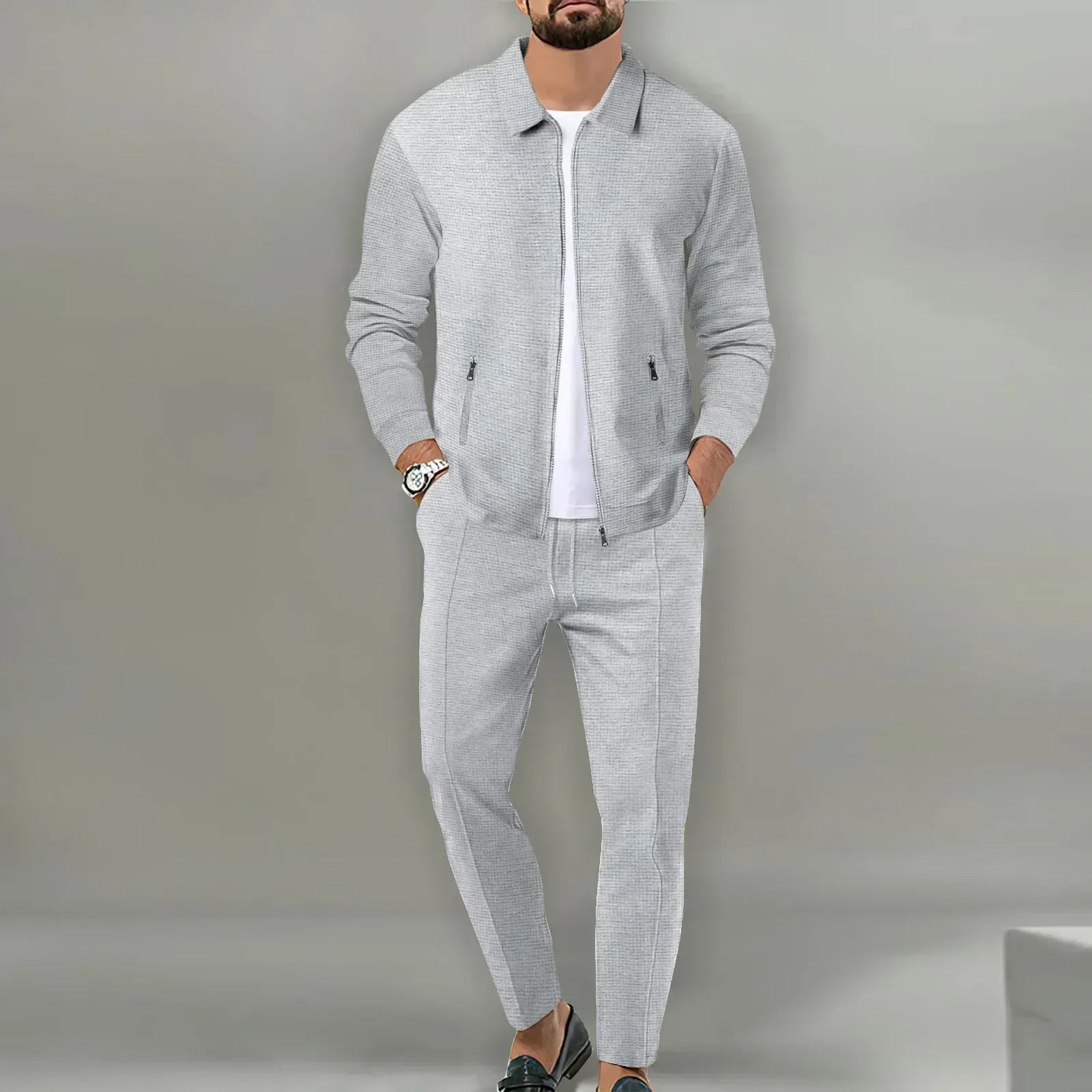 Milo Herren Set | 100% Baumwolle, Lässiger Zip-Up Mantel und Hose für Herbst