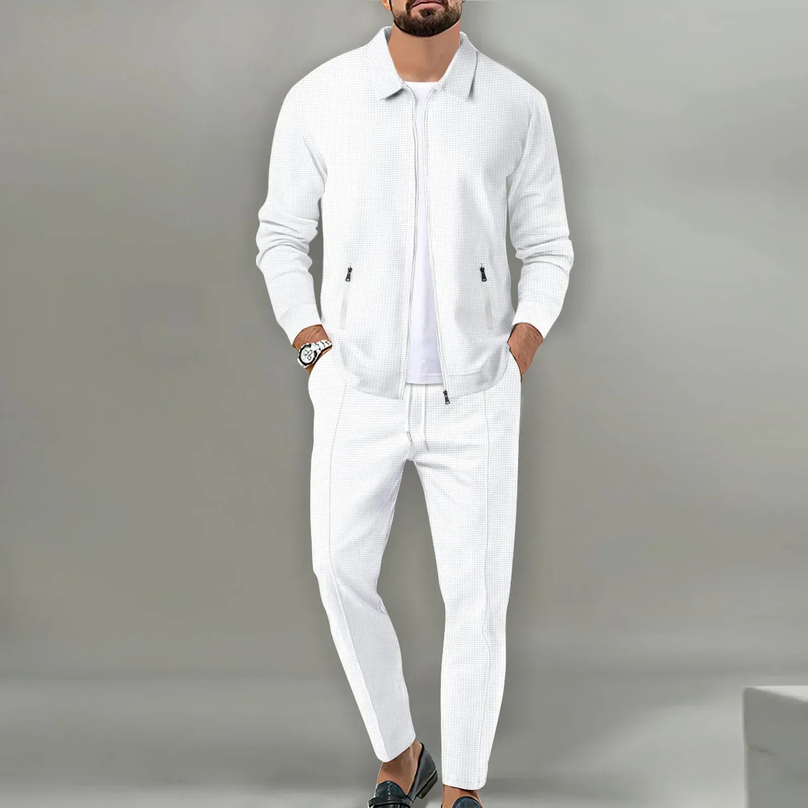 Milo Herren Set | 100% Baumwolle, Lässiger Zip-Up Mantel und Hose für Herbst