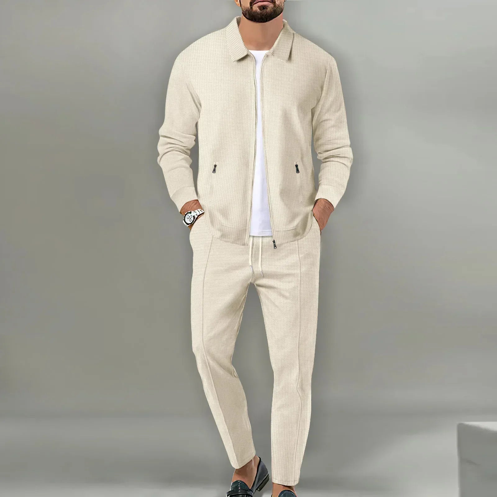 Milo Herren Set | 100% Baumwolle, Lässiger Zip-Up Mantel und Hose für Herbst