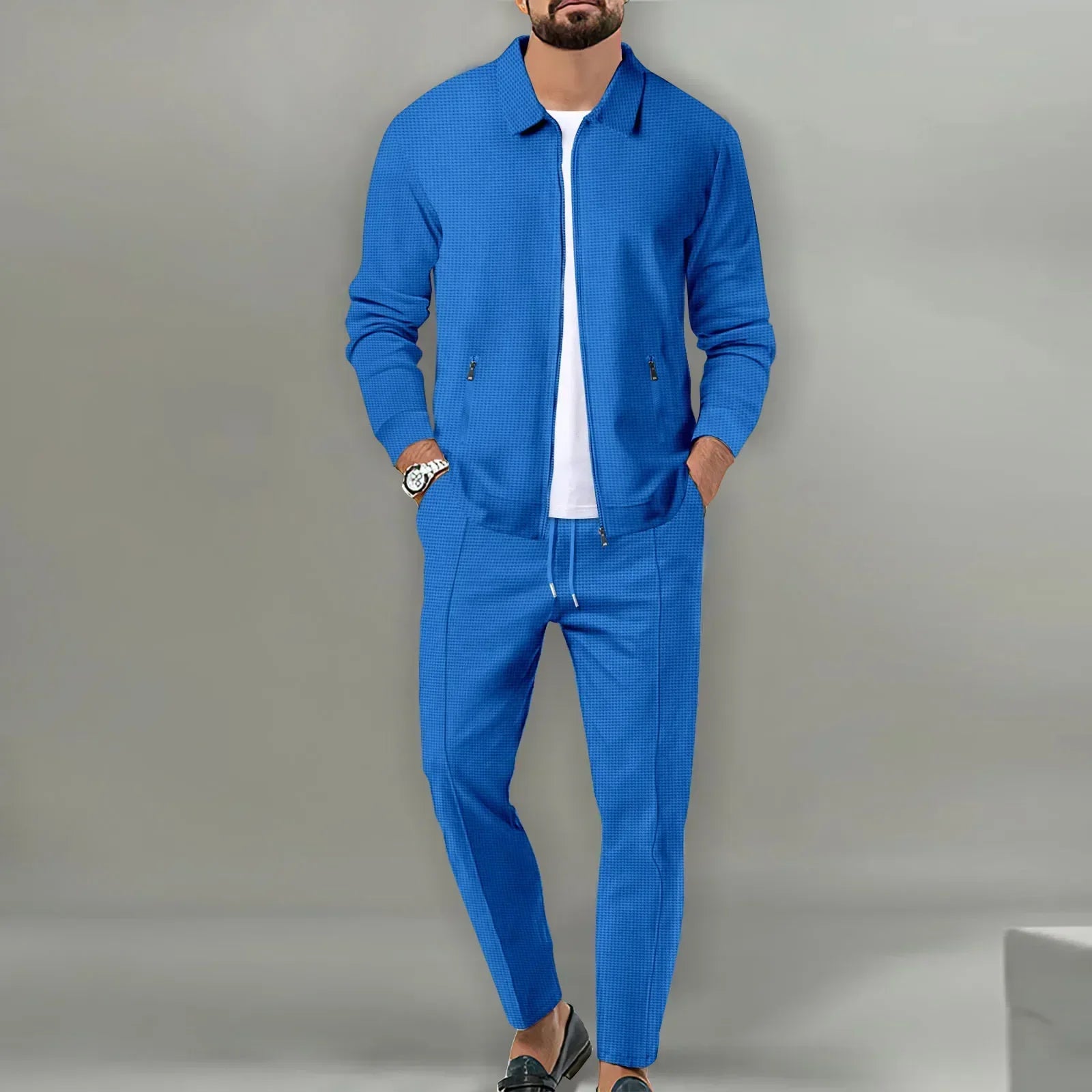 Milo Herren Set | 100% Baumwolle, Lässiger Zip-Up Mantel und Hose für Herbst
