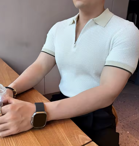 Pino Herren Poloshirt | Baumwolle, Kontrastkragen mit Zipper
