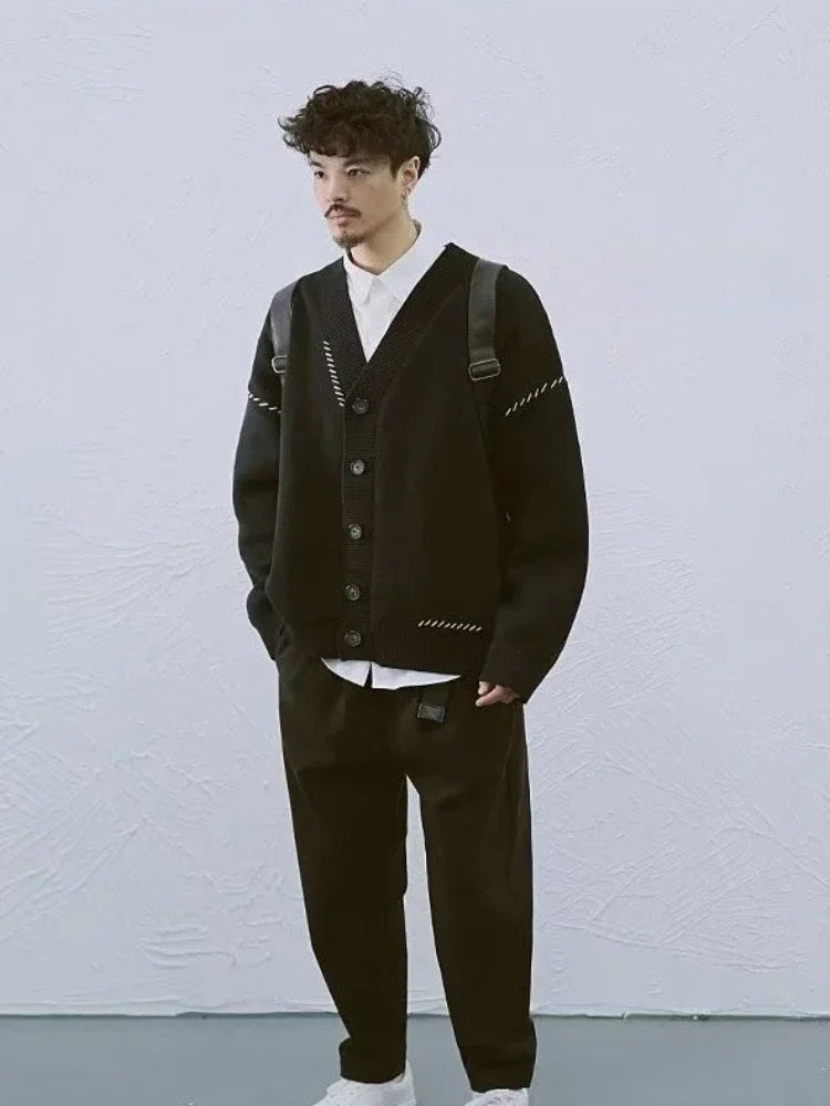 Saito Herren Strickjacke | Klassische Baumwolle, Schwarze Strickjacke