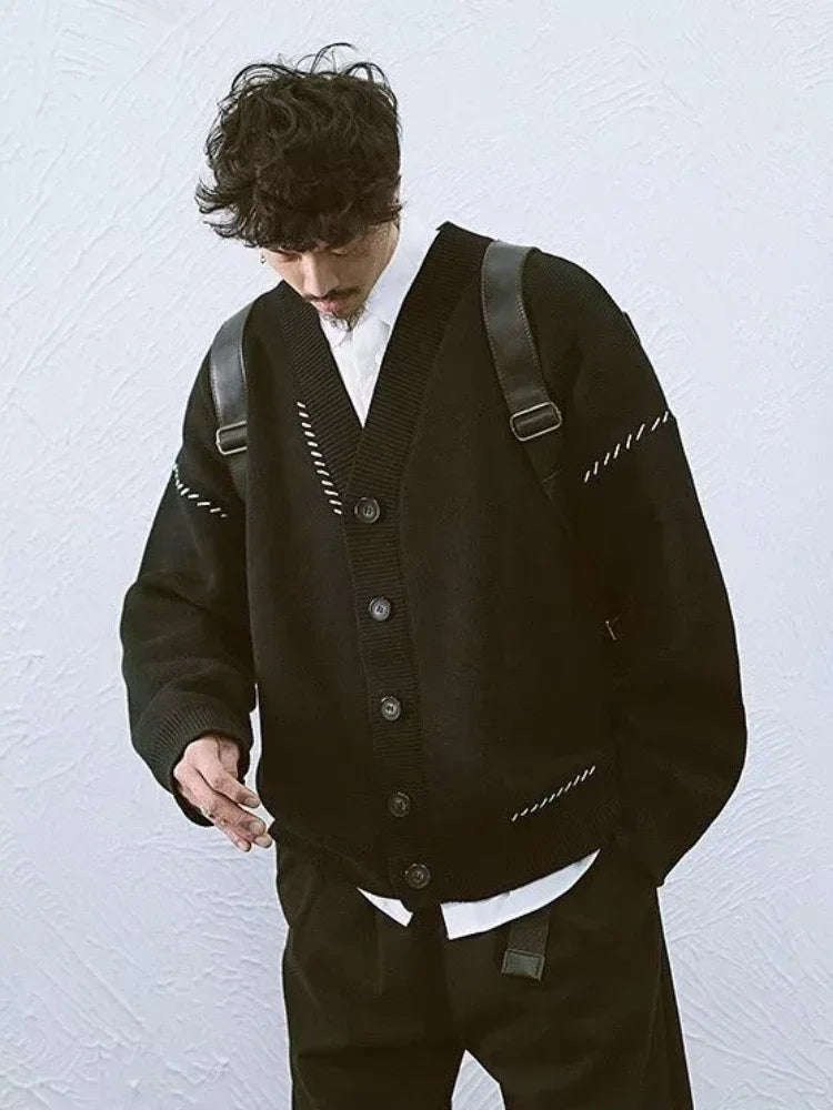 Saito Herren Strickjacke | Klassische Baumwolle, Schwarze Strickjacke