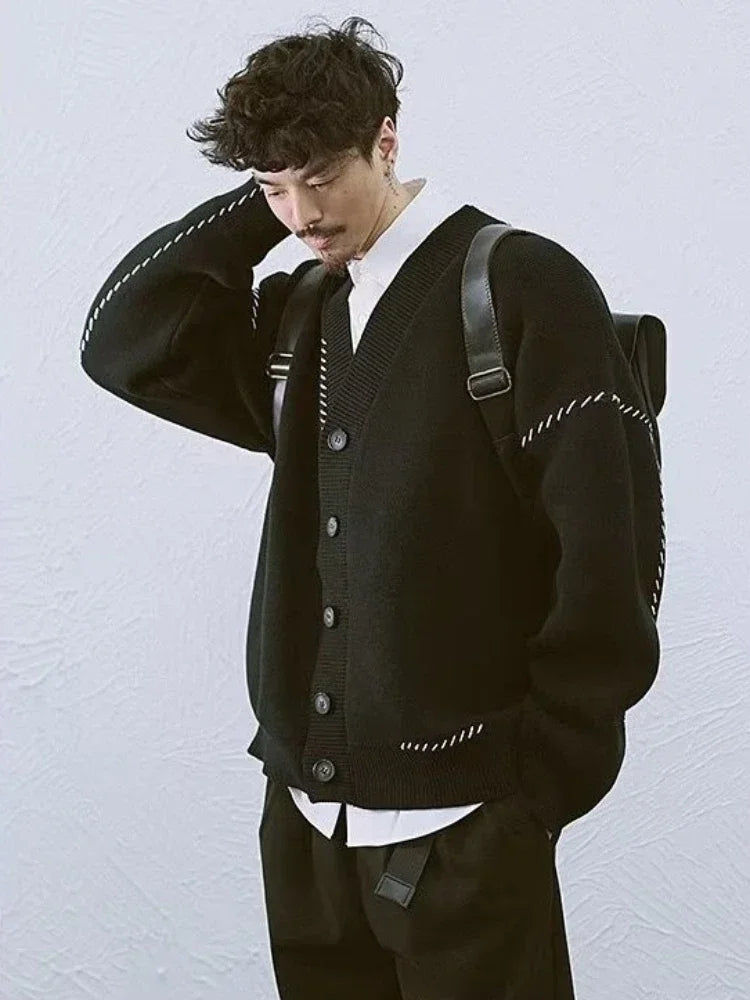Saito Herren Strickjacke | Klassische Baumwolle, Schwarze Strickjacke