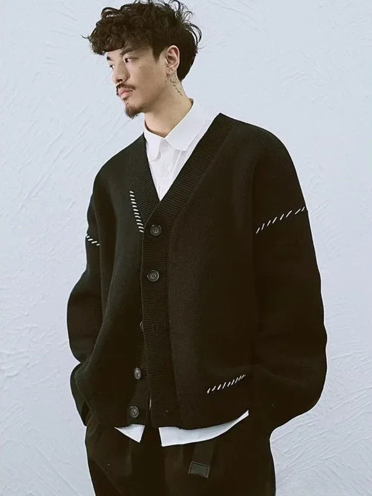 Saito Herren Strickjacke | Klassische Baumwolle, Schwarze Strickjacke