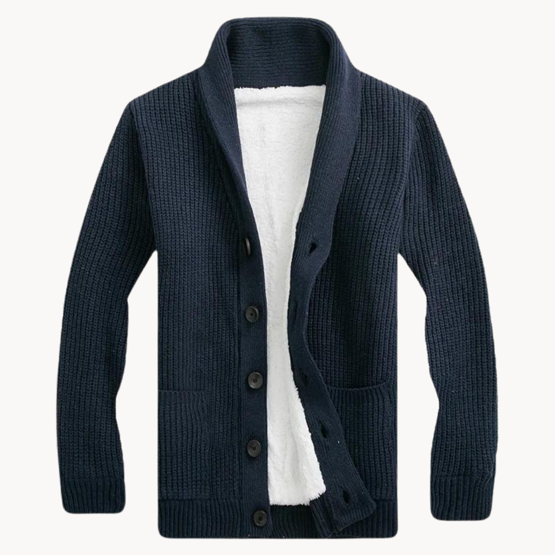 Herren Fleece Schalkragen Cardigan Pullover
