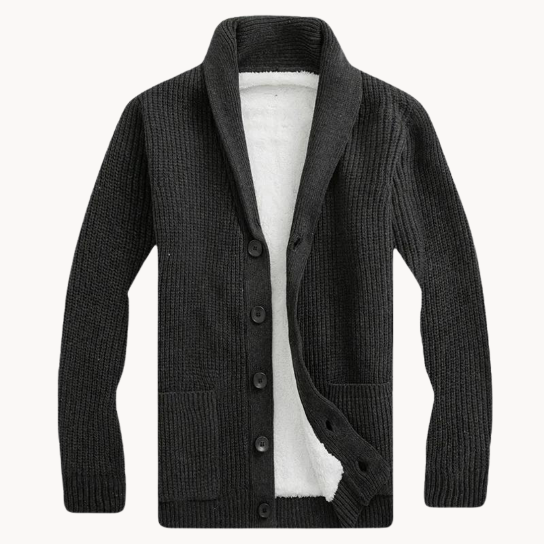 Herren Fleece Schalkragen Cardigan Pullover