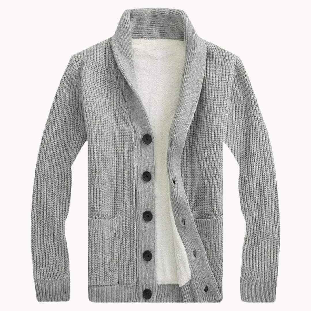 Herren Fleece Schalkragen Cardigan Pullover