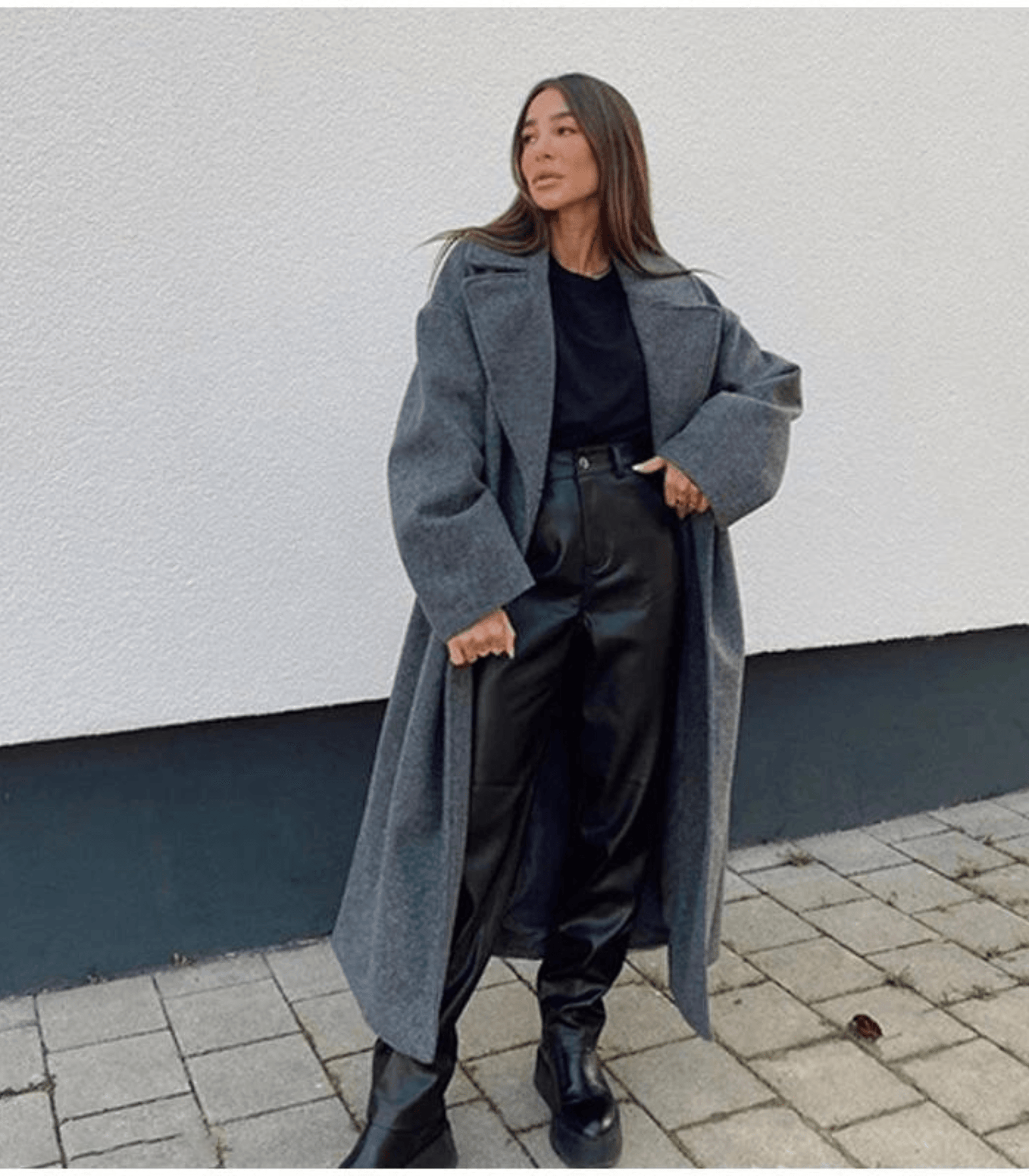 Damen Langer Wollmischung Doppelreiher Mantel