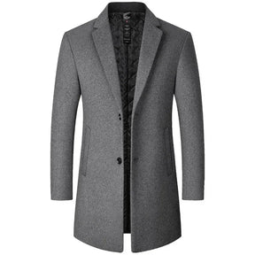 BROWON Herrenmantel Schwarz | Langer Trenchcoat aus Wolle für Business und Freizeit