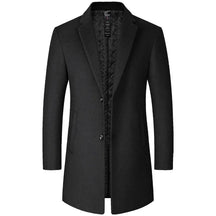 BROWON Herrenmantel Schwarz | Langer Trenchcoat aus Wolle für Business und Freizeit
