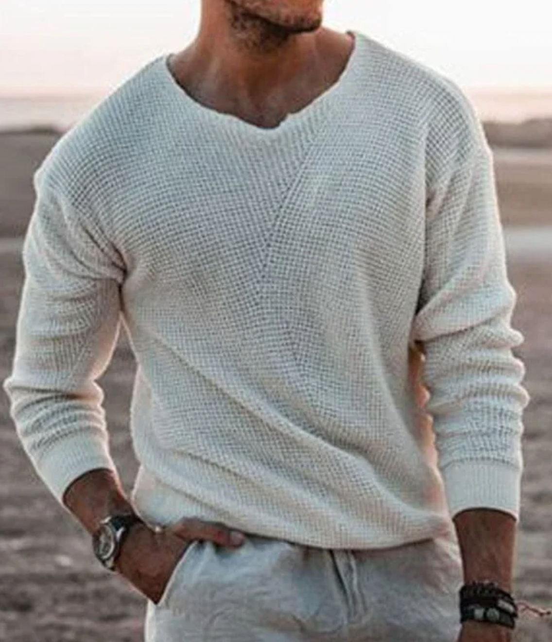 Herren Gestrickter V-Ausschnitt Pullover | Stilvoll & Atmungsaktiv