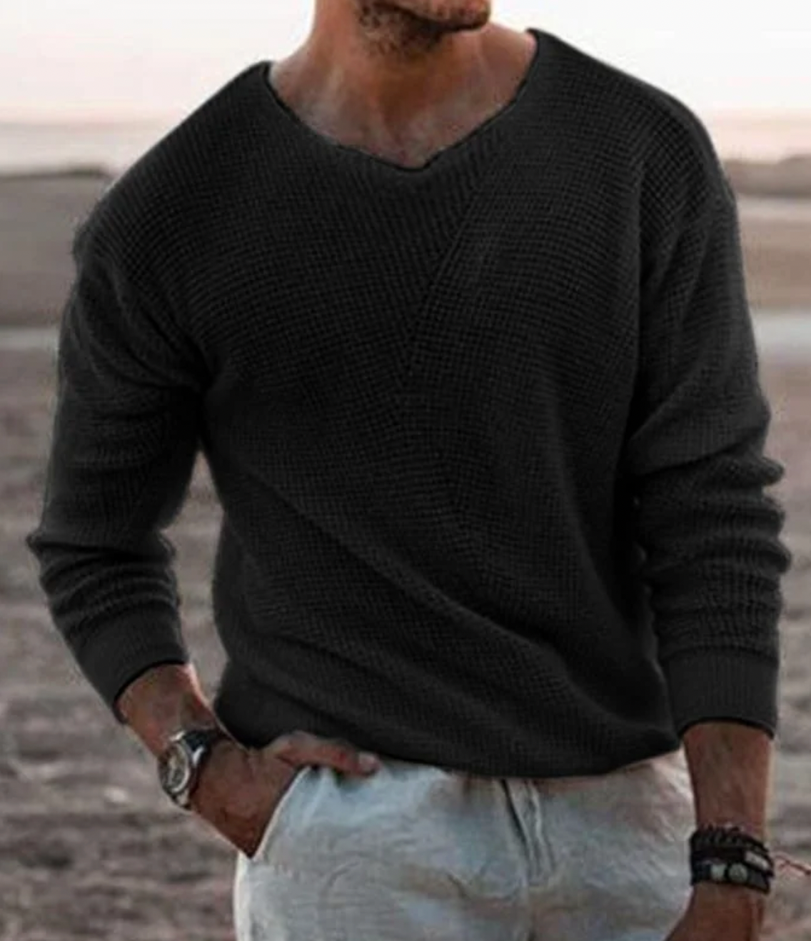 Herren Gestrickter V-Ausschnitt Pullover | Stilvoll & Atmungsaktiv