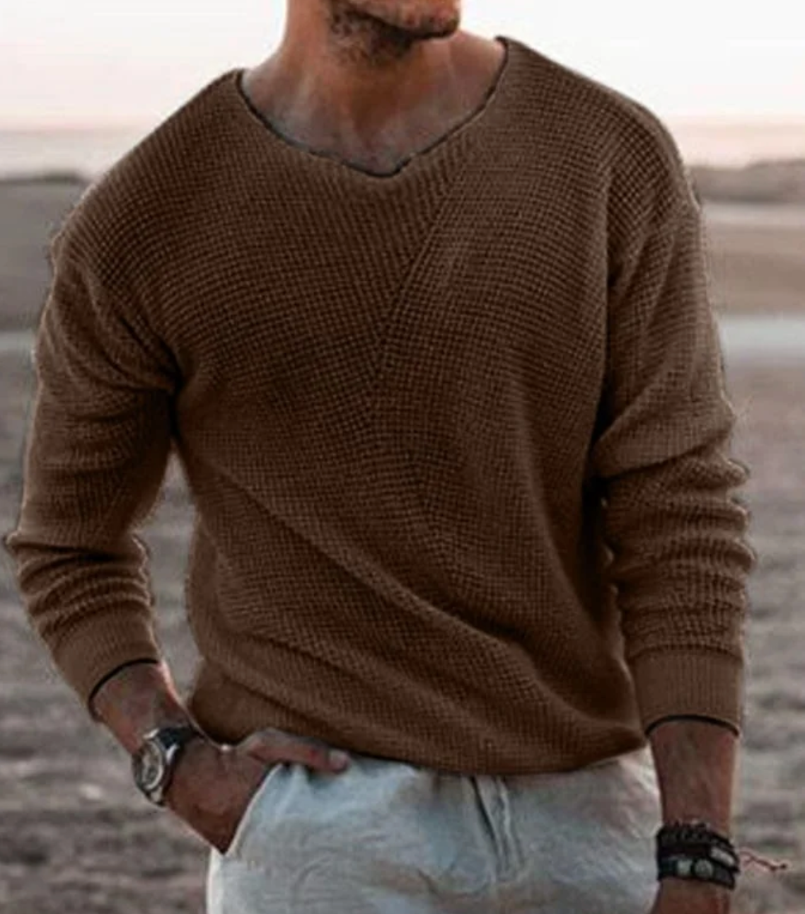 Herren Gestrickter V-Ausschnitt Pullover | Stilvoll & Atmungsaktiv