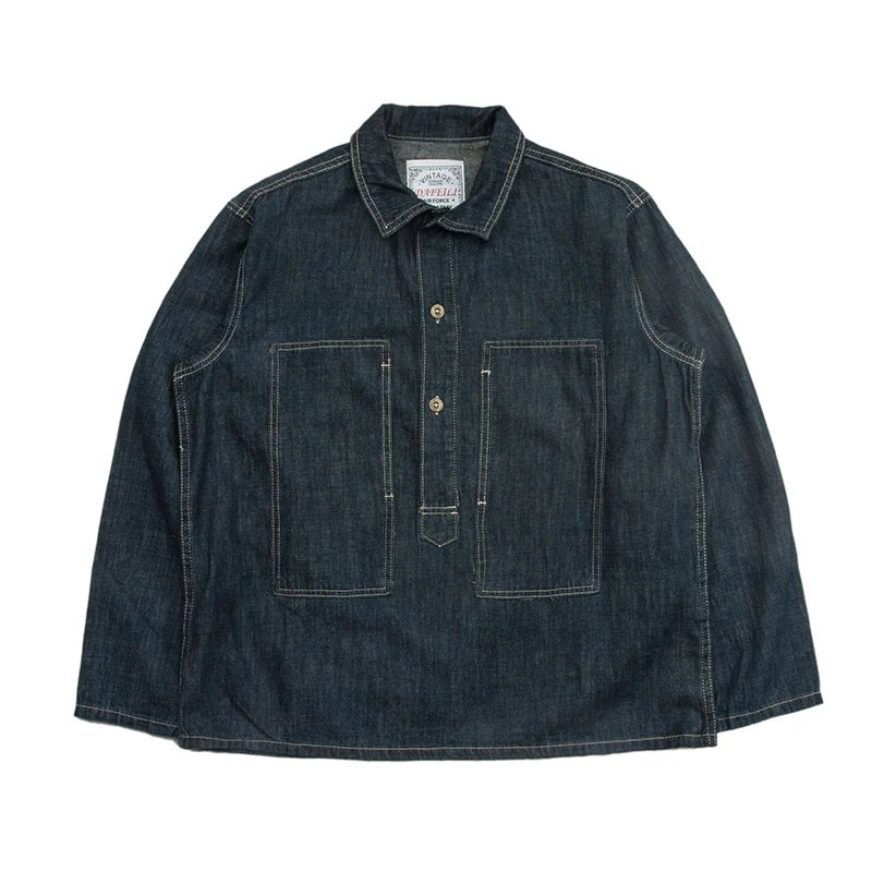 Blau Denim Pulloverjacke Herren | 100% Baumwolle, Vintage-Stil