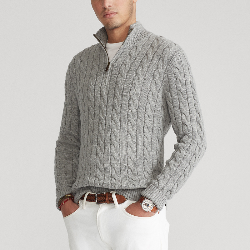 Baumwolle Halb-Zip Winterpullover Herren