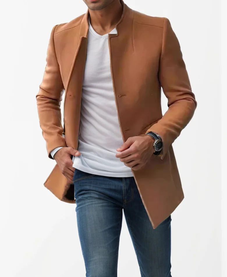Fode Herren Mantel Lang | Wolle-Mischung, Slim Fit, Schwarz
