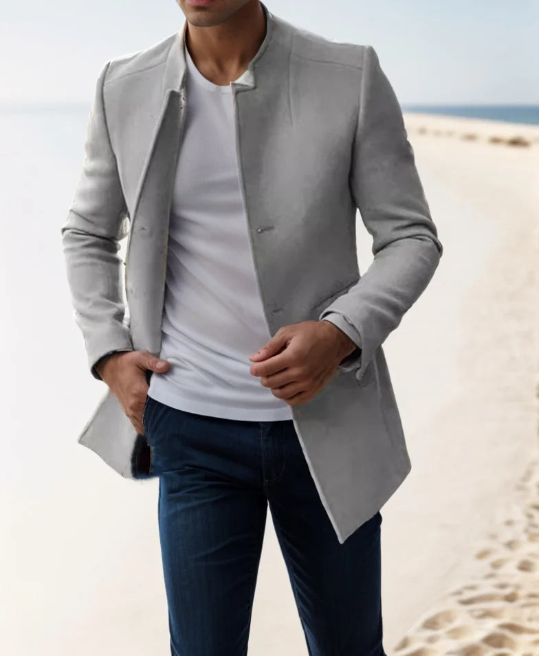 Fode Herren Mantel Lang | Wolle-Mischung, Slim Fit, Schwarz