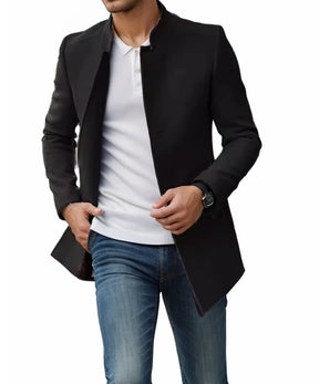 Fode Herren Mantel Lang | Wolle-Mischung, Slim Fit, Schwarz