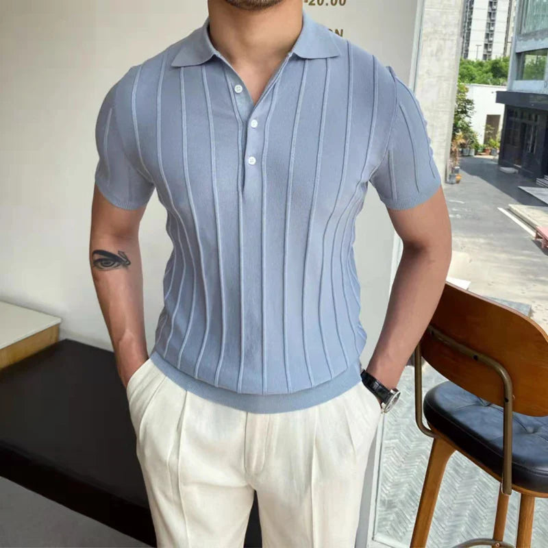 Kimo Herren Polo Shirt | Ice Silk, Slim Fit, Gestreift