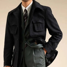 Lio Männlicher Trenchcoat Schwarz | 100% Wolle, Elegant und Vielseitig