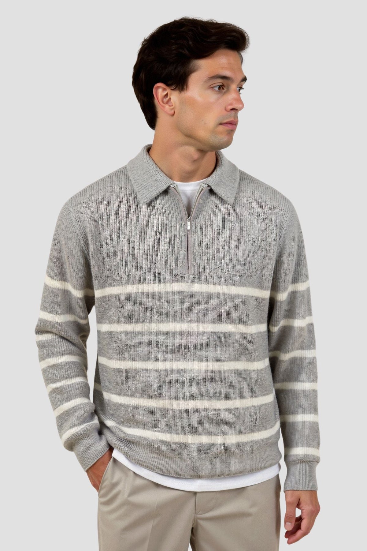 Herren Halbzip Strickpullover aus Wollmischung